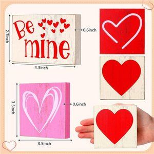 4 Pieces Valentines Day Tiered Tray Decor  Wooden Heart Signs (Be Mine Style)